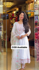 White Flower Embroidery Work Salwar Suit
