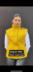Yellow Color Sleeveless Puff Jacket For Winter