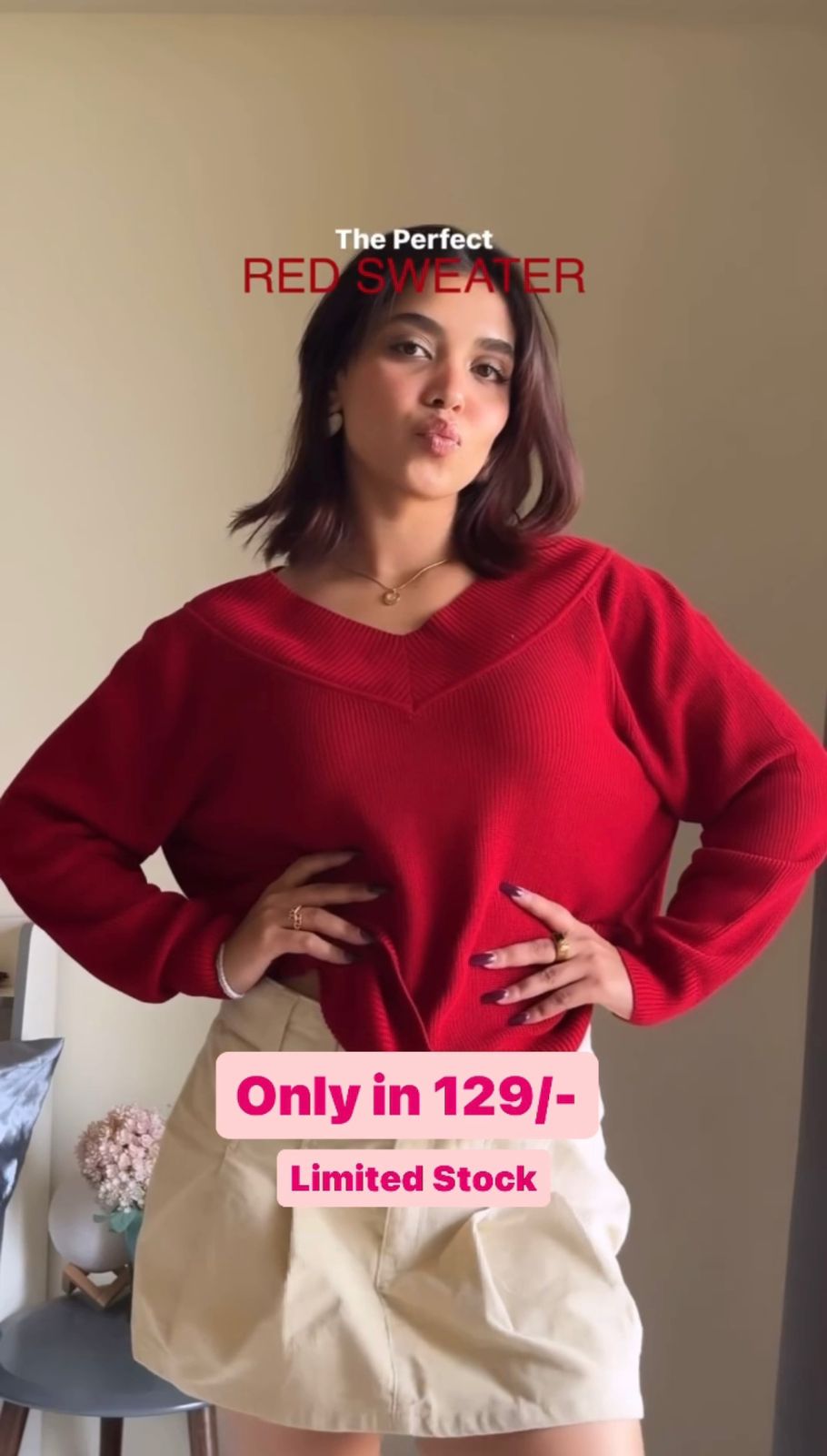 Hot Red Color Sweater For Winter