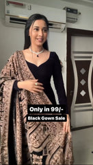 Black Color Velvet Gown With Printed Duppata