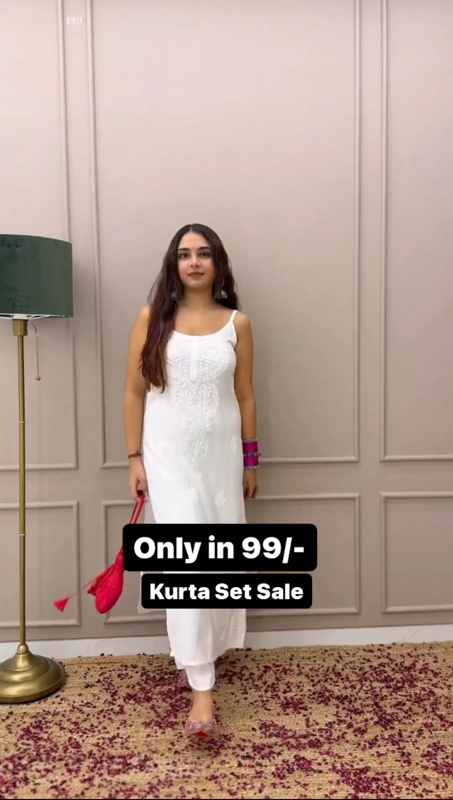 White Lucknowi Kurta Set For Women
