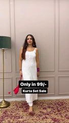 White Lucknowi Kurta Set For Women