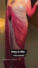 Silver And Pink Shade Sequins Saree For Party Wear