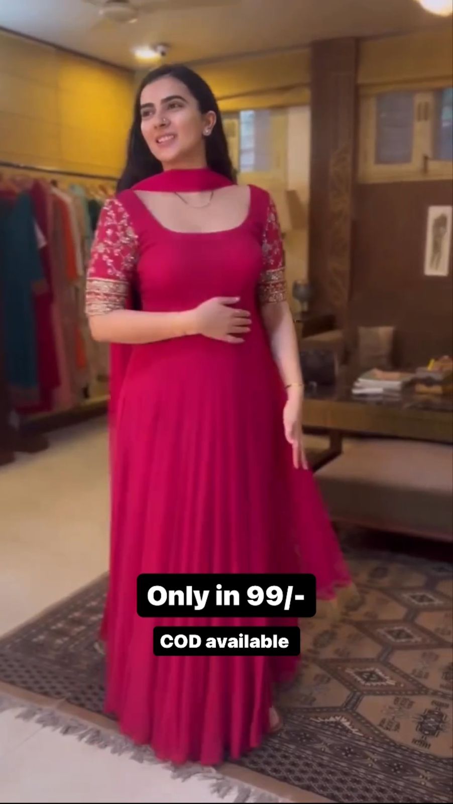 Pink Color Geogette Anarkali Gown With Dupatta