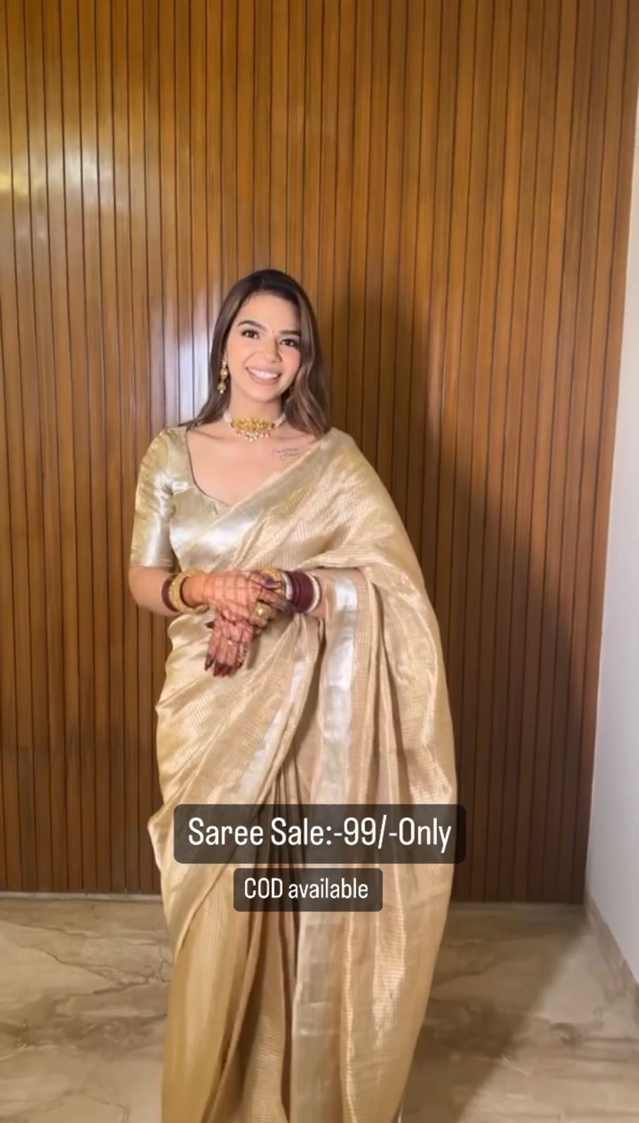 Golden Color Wedding Wear Saree