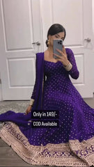 Purple Color Embroidered Anarkali Suit Set