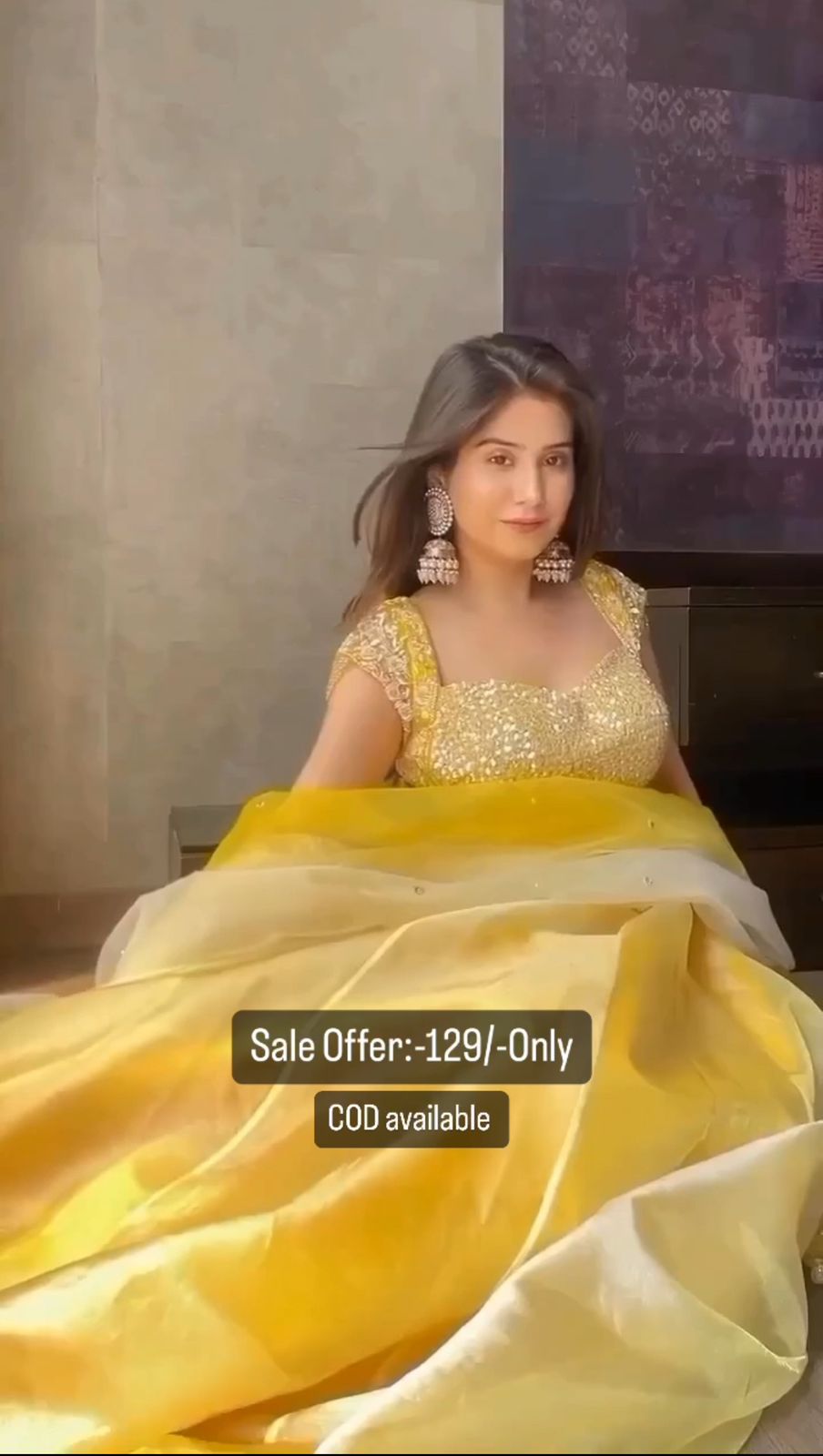 Yellow Color Organza Gown With Dupatta