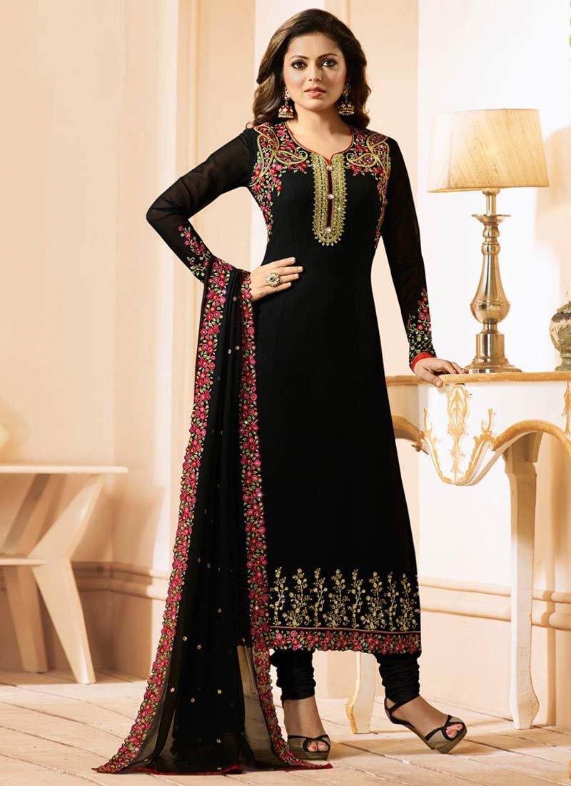 Black Color Designer Semi Stitched Salwar Suit
