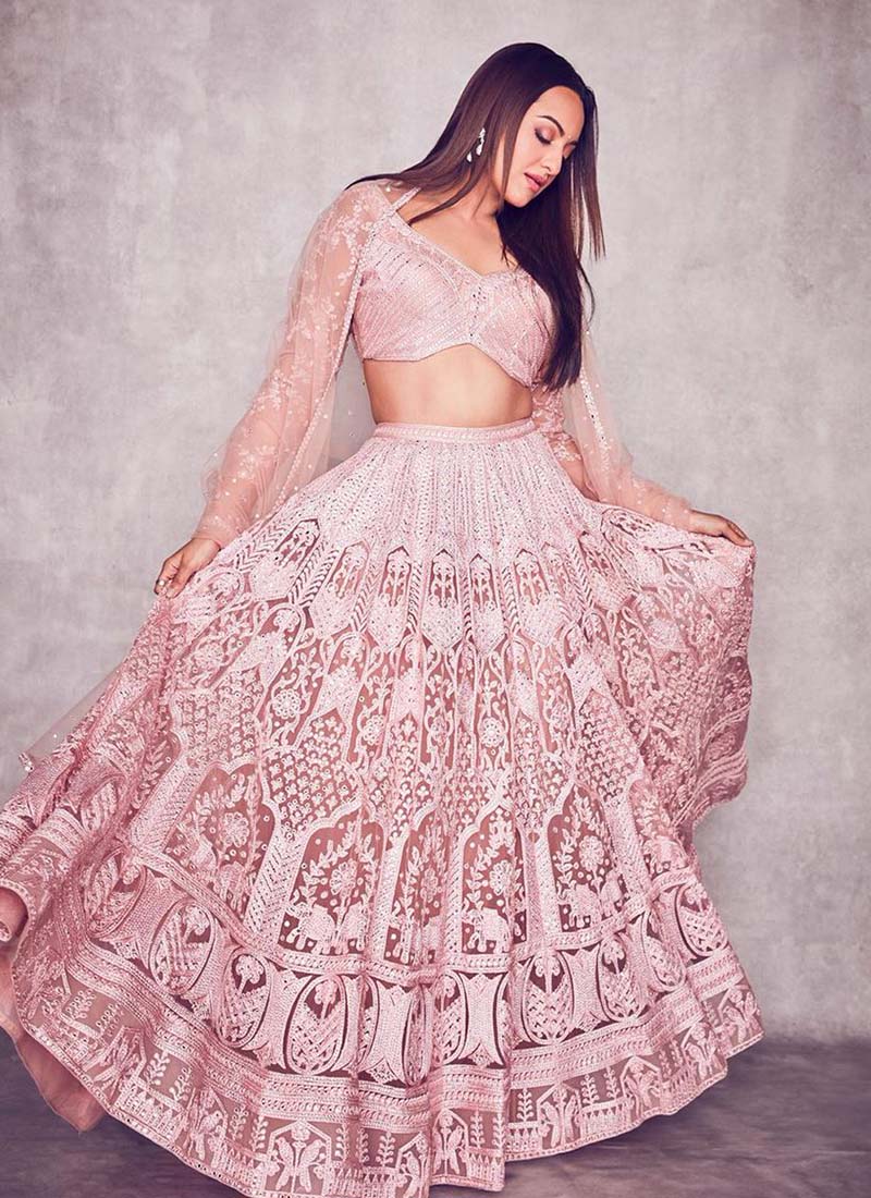 Beautiful Peach Color With Embroiderred Lehenga Choli For Party Wear