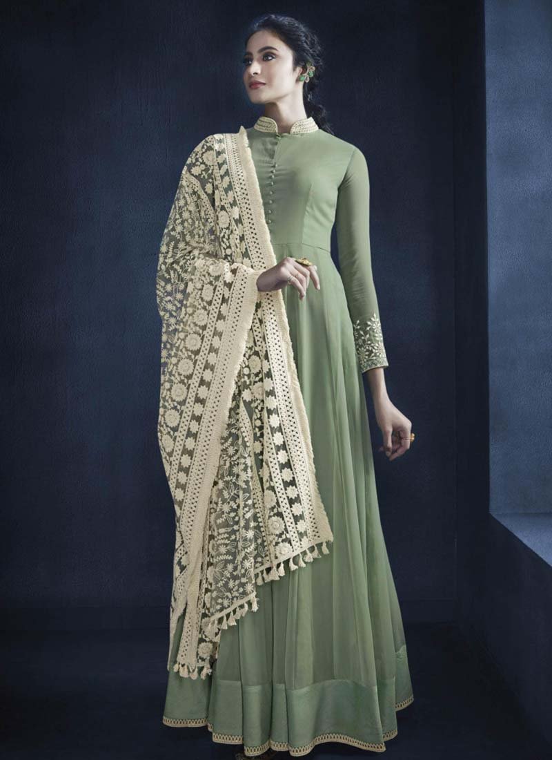 Green Color Designer Floor Length Salwar Suit