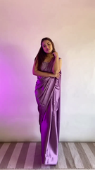 Solid/Plain Bollywood Satin Saree  (Purple)